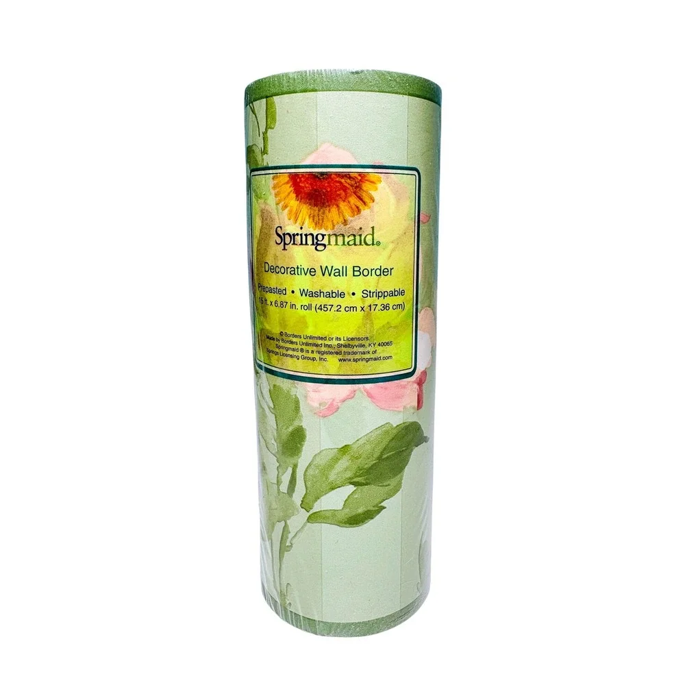Springmaid Wall Border 15ft x 6.87in Green Antique Rose Floral Prepasted 7051107
